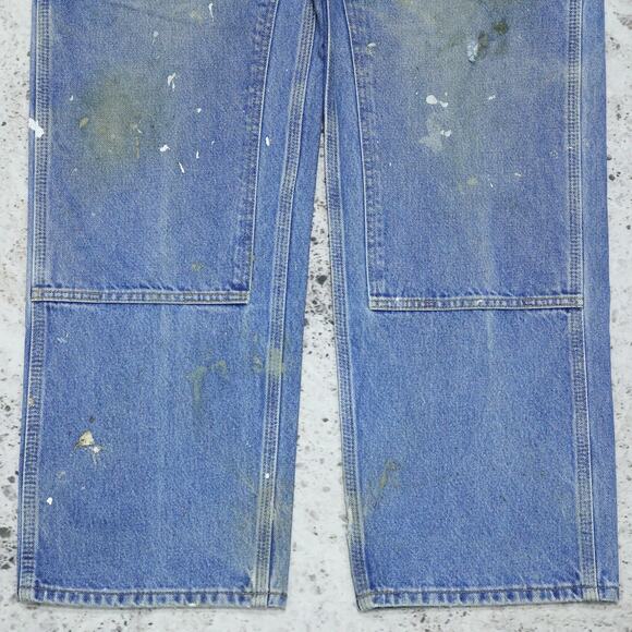 THRASHED Vintage Carhartt B73 DST Faded Blue Jeans Denim Double Knee Pant 34x31 - Picture 5 of 16
